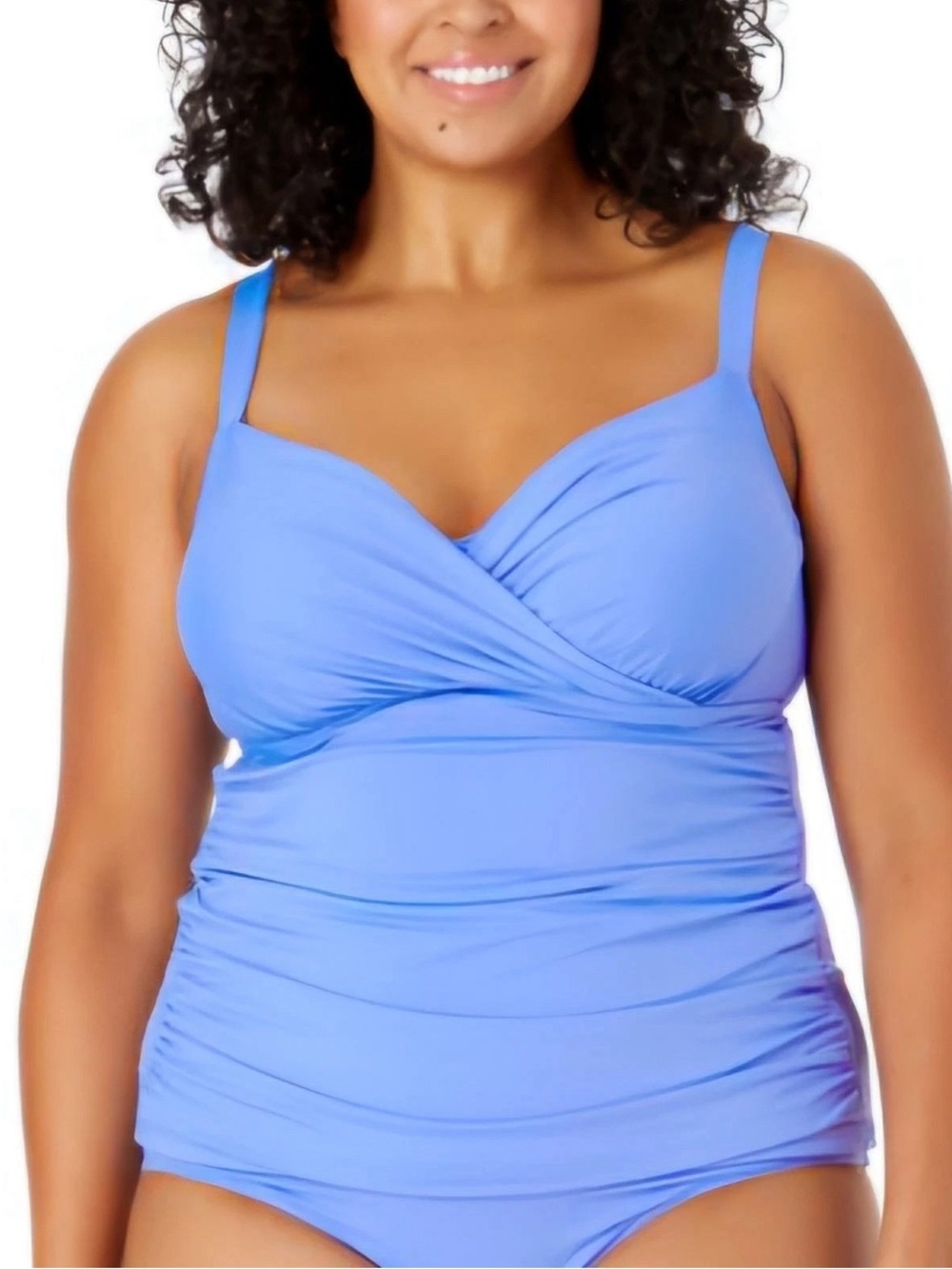 Anne Cole Women’s Swim Tankini Top Periwinkle Blue Ruched Underwire  Plus 24W